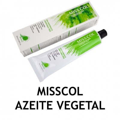 Tubo e caixa de creme MISS COL Azeite Vegetal em fundo branco