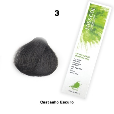 Tinta de cabelo Castanho Escuro MISSCOL com embalagem branca e detalhes verdes
