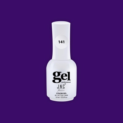 Frasco branco de verniz gel profissional JNC 141 em fundo roxo