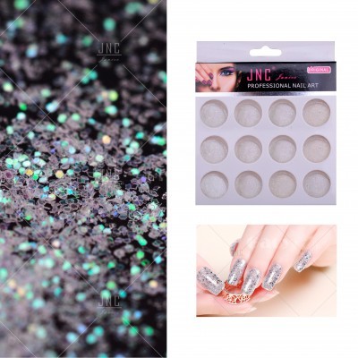 Glitter prateado para unhas, embalagem JNC ORIGINAL, unhas decoradas com glitter prateado