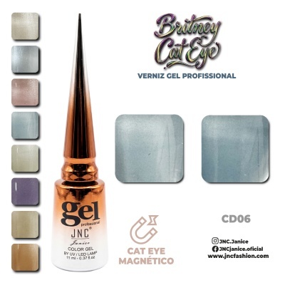 Verniz gel profissional JNC Janice com amostras de cores Cat Eye magnético e texto de marca
