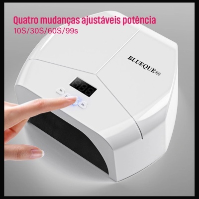 Lâmpada LED branca para unhas com visor digital e botões, marca BLUEQUE.