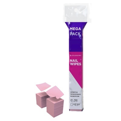 Pacote de lenços para unhas rosa e roxo com texto branco em fundo branco