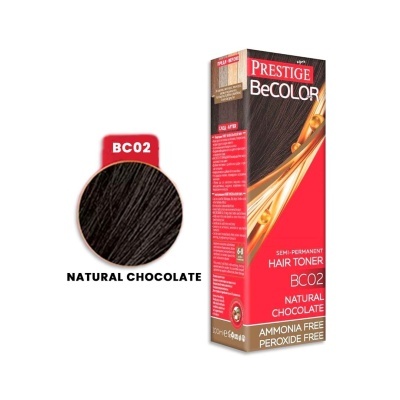 Embalagem de tonalizante de cabelo vermelho e preto Prestige BeCOLOR BC02 Natural Chocolate