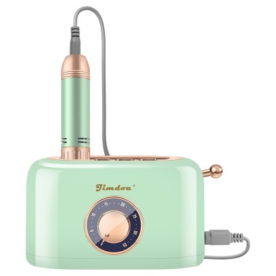 Máquina de manicure elétrica verde pastel com detalhes dourados e botão redondo numérico