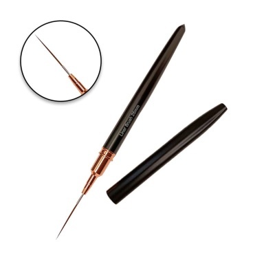 Pincel de ponta fina preto com detalhes em cobre e tampa removível