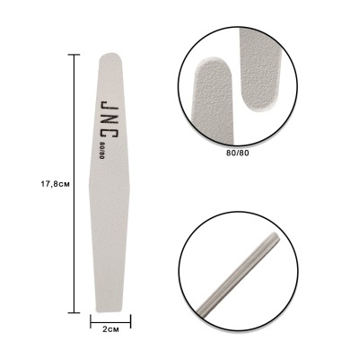 Lima de unha cinzenta JNF 0800 com textura abrasiva, 17,8 cm por 2 cm.