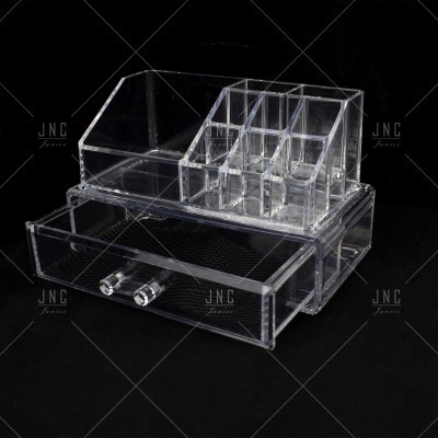 Organizador transparente de acrílico com compartimentos e gaveta