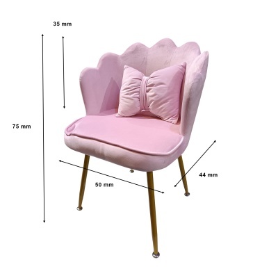 Poltrona cor-de-rosa para bebé com almofada laço e pernas douradas