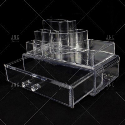 Organizador de maquilhagem transparente em acrílico com compartimentos variados