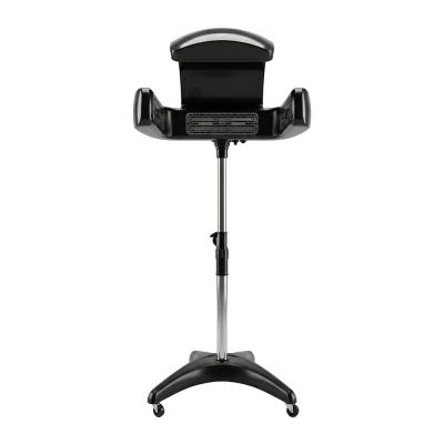 Secador de cabelo profissional preto com estrutura metálica e base com rodas