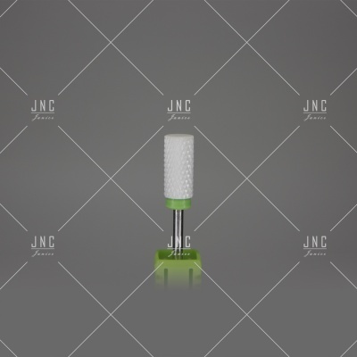 Broca de cerâmica branca com base verde metálica e haste prateada