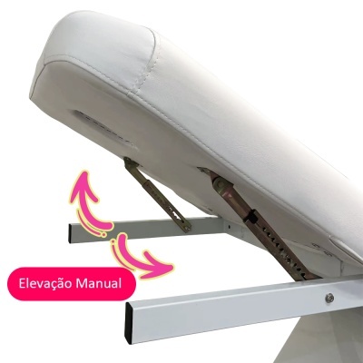 Maca de massagem branca com elevação manual e estrutura metálica