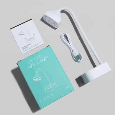 Lâmpada UV LED para unhas branca com cabo USB e embalagem azul-turquesa