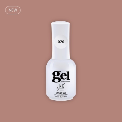 Frasco branco de verniz gel profissional JNC com rótulo e tampa branca.