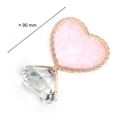 Brincos de coração rosa e pedra clara com borda dourada