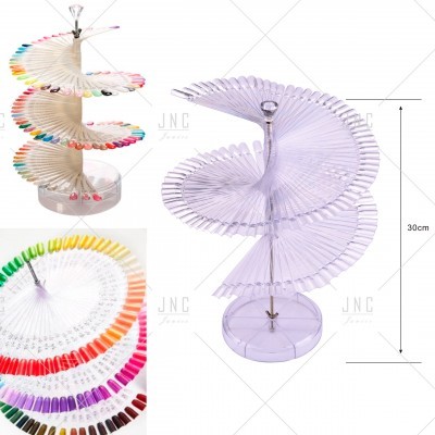 Expositor espiral com amostras coloridas de vernizes de unhas