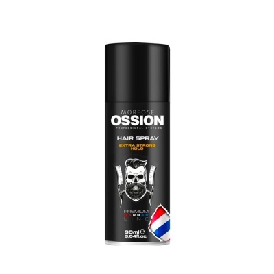 Spray de cabelo MORFOSE OSSION preto com design de caveira e texto colorido