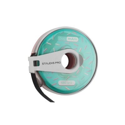 Rolo de fita abrasiva Staleks Pro 100 grit verde com padrões rosa