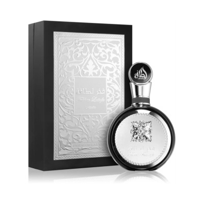 Frasco de perfume preto com caixa preta com relevo prateado