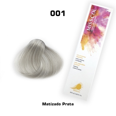 Amostra de cor de cabelo Matizado Prata e embalagem MISS COL
