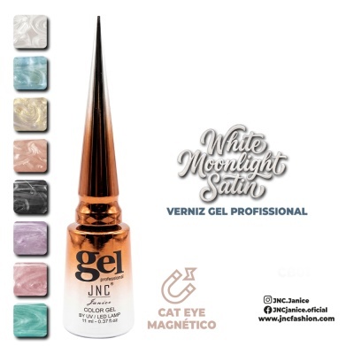 Frasco de verniz gel profissional com várias cores e texto informativo