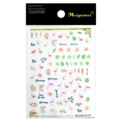 Pacote de ornamentos para unhas com desenhos de flamingos, flores e folhas e textos em inglês