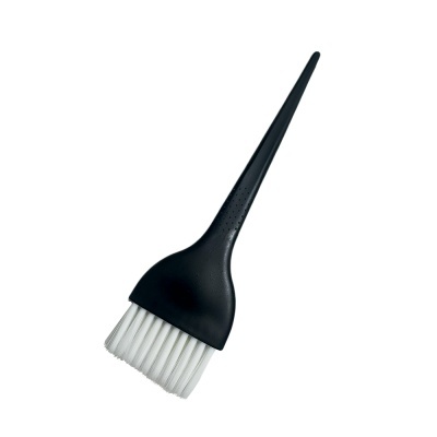 Pincel aplicador de coloração de cabelo com cabo preto e cerdas brancas
