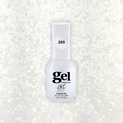 Frasco branco de verniz gel profissional JNC Paris com etiqueta 205