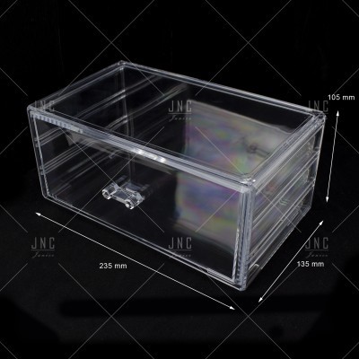 Caixa organizadora transparente retangular em acrílico com tampa e puxador