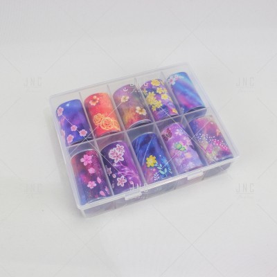 Unhas artificiais decorativas coloridas com flores em caixa plástica transparente