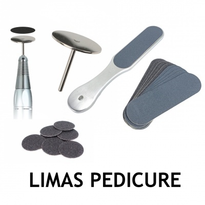 Kit completo de limas para pedicure com várias lixas e texto LIMAS PEDICURE