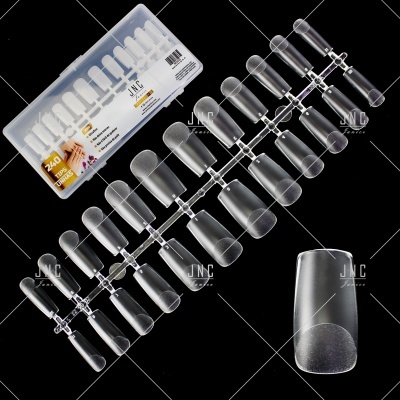 Conjunto de unhas postiças transparentes em tiras e embalagem branca