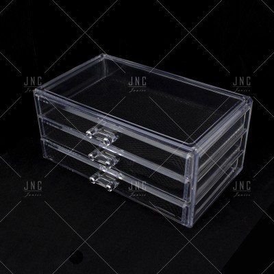 Organizador transparente em acrílico com três gavetas