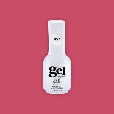 Frasco branco de verniz gel para unhas JNC com texto e número 057
