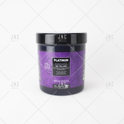 Frasco preto de máscara capilar Platinum No Yellow com rótulo roxo