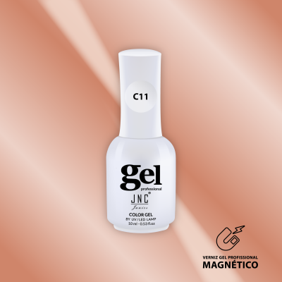 Frasco branco de verniz gel magnético em fundo rosa claro