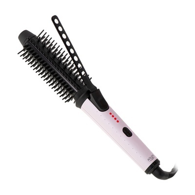 Escova alisadora de cabelo branca e preta com cerdas e indicador luminoso