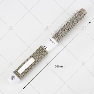 Escova redonda para cabelo com cabo cinzento e cerdas metálicas