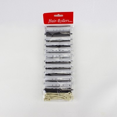 Pacote de Hair-Rollers branco com pontos pretos, 10 unidades, embalagem com etiqueta vermelha