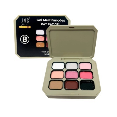 Paleta de gel multifunções para unhas com nove cores diversas e embalagem ao fundo