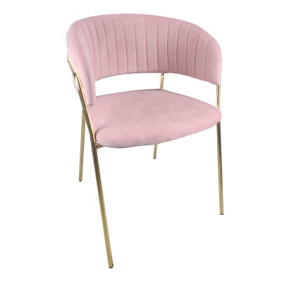 Cadeira rosa com estrutura metálica dourada
