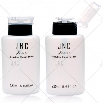 Duas embalagens brancas com tampa preta e transparente, com texto JNC Janice Beautiful Shine For You 220ml 5.63fl.oz.