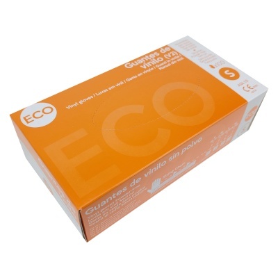 Caixa de luvas de vinilo sem pó tamanho S laranja e branca