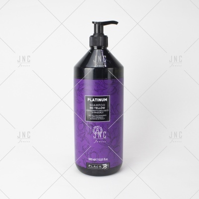Frasco roxo de champô Platinum Shampoo No Yellow com doseador preto
