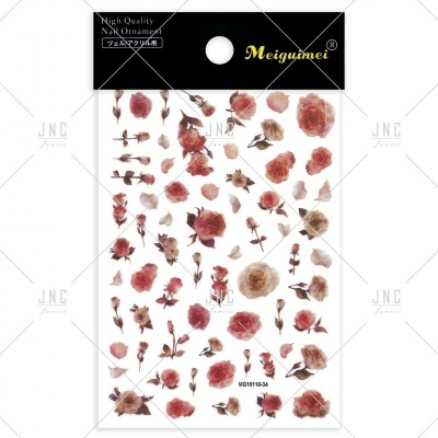 Folha de autocolantes decorativos para unhas com flores vermelhas e rosas