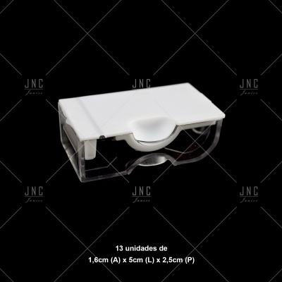 Estojo de plástico transparente com tampa branca pequeno