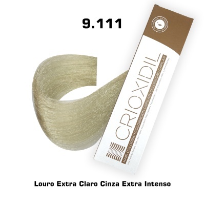 Tubo de tinta de cabelo CroxDIL 9.111 Louro Extra Claro Cinza Extra Intenso com amostra da cor.