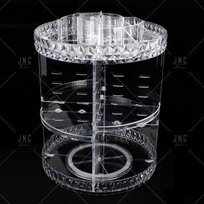 Organizador redondo transparente em acrílico com compartimentos para pincéis e base giratória