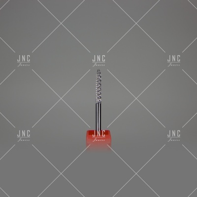 Lixa de unha metálica com base vermelha sobre fundo cinza